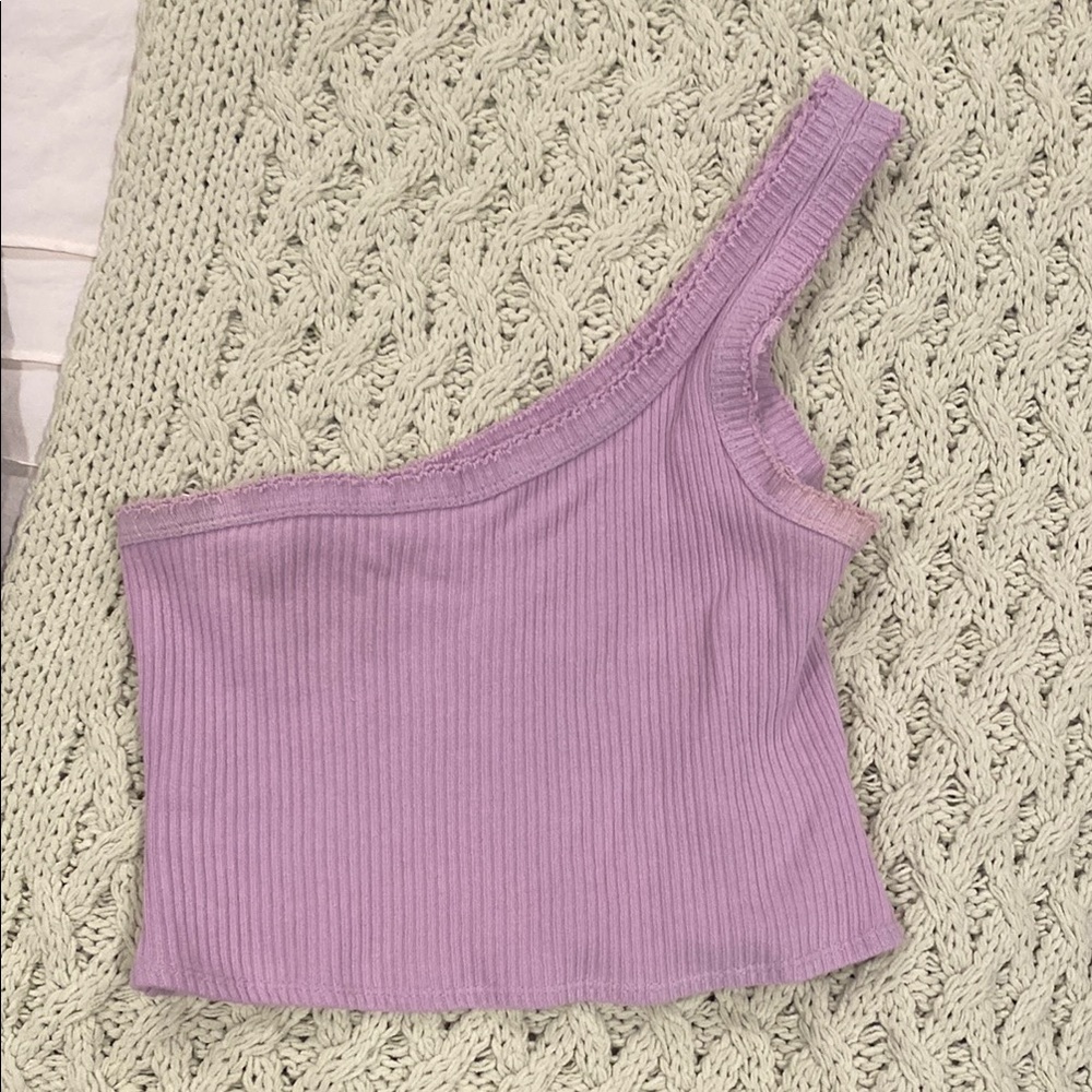 Lavender One-Shoulder Ribbed Top